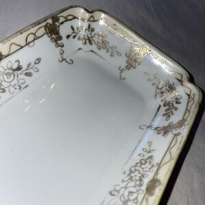 Antique Hand Painted Nippon Long Rectangular Dish 7.5 x 4.5" Gold Moriage Floral